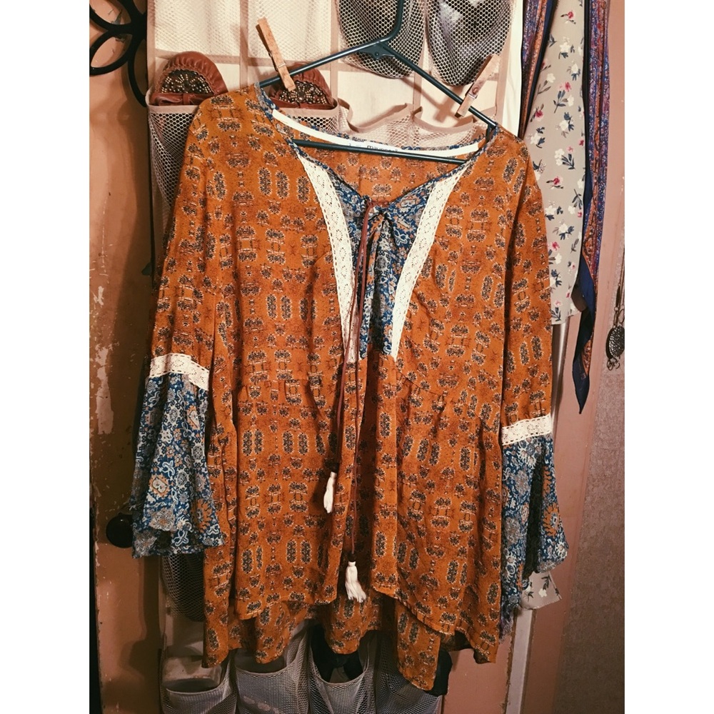 Bell Sleeve Rust Colored Blouse